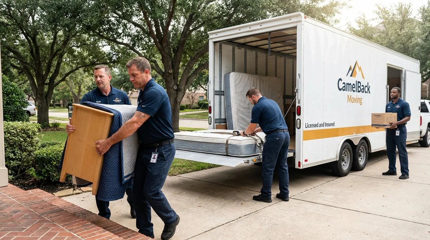 Crew loading residential truck for cross-state move from Cherryville, NC