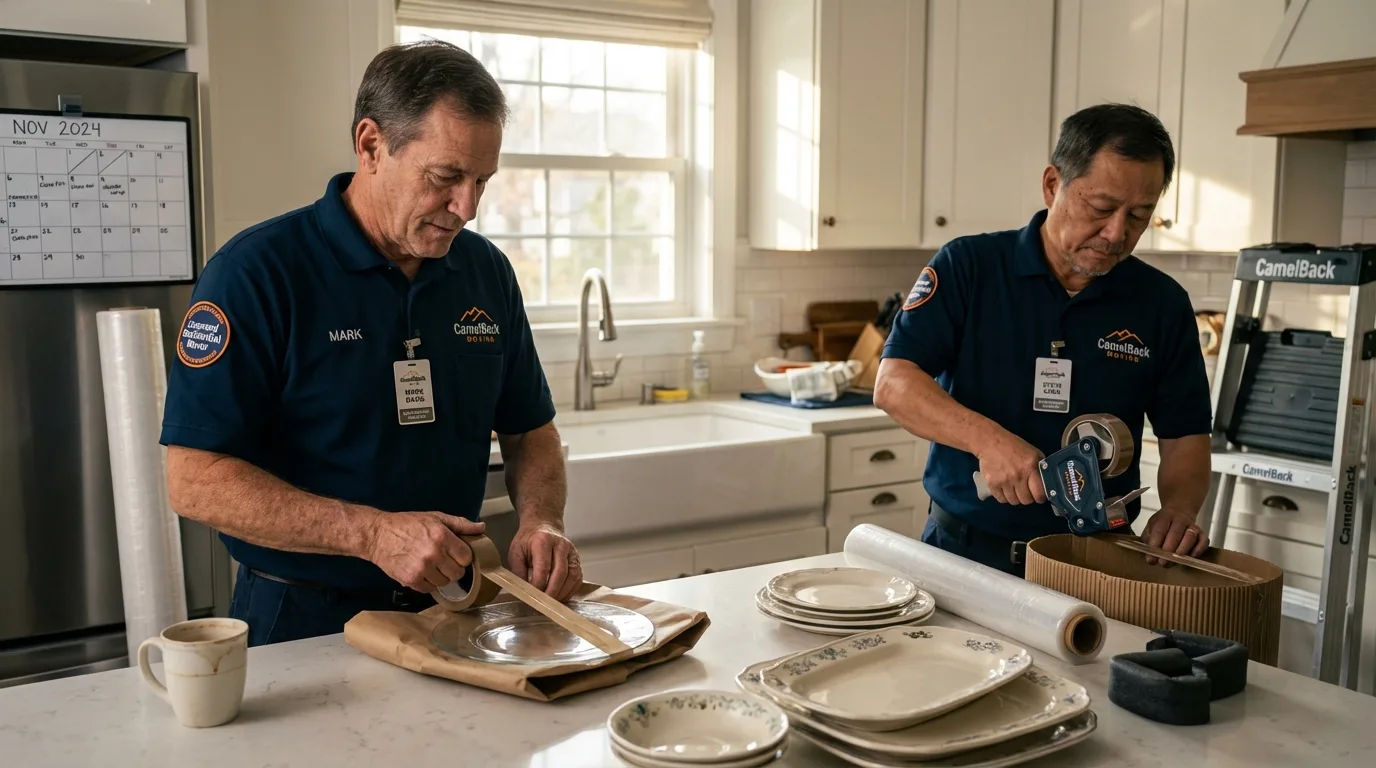 Professional crew packing kitchen dishware in Cherryville, NC